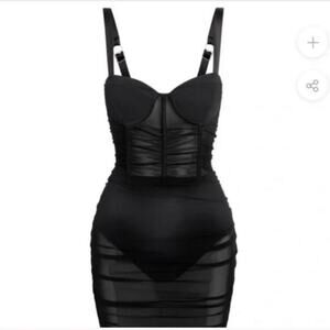 NEW Leau Black Mesh Corset Miami Mini Dress Medium